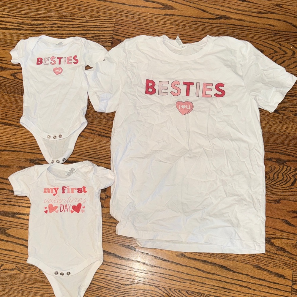 1st Valentine’s Day mommy & me matching shirts “besties”-3 -6 m & M
